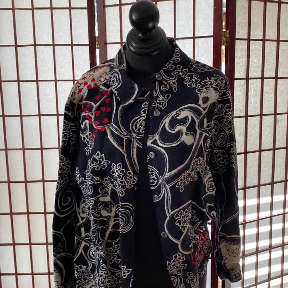 Chicos Valentines jacket embroidered heart Size 3 or Large to X-Large.